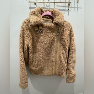 Levi's Sherpa Jacket Womens Size XS Brown Mock Neck Teddy Full Zip